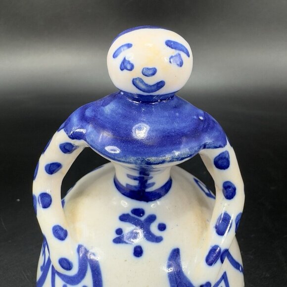 Spanish Lady Bell Toledo Hand Painted Ceramic Pottery Bell Figurine White Blue - Picture 5 of 12